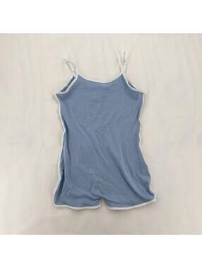 Vintage JNK Baby Blue Cami Romper Bodycon Jumpsuit Contrast Trim Large Y2K